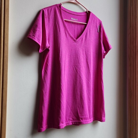Reebok Hot Pink V-Neck Athletic T-Shirt Size Large - Picture 2 of 14